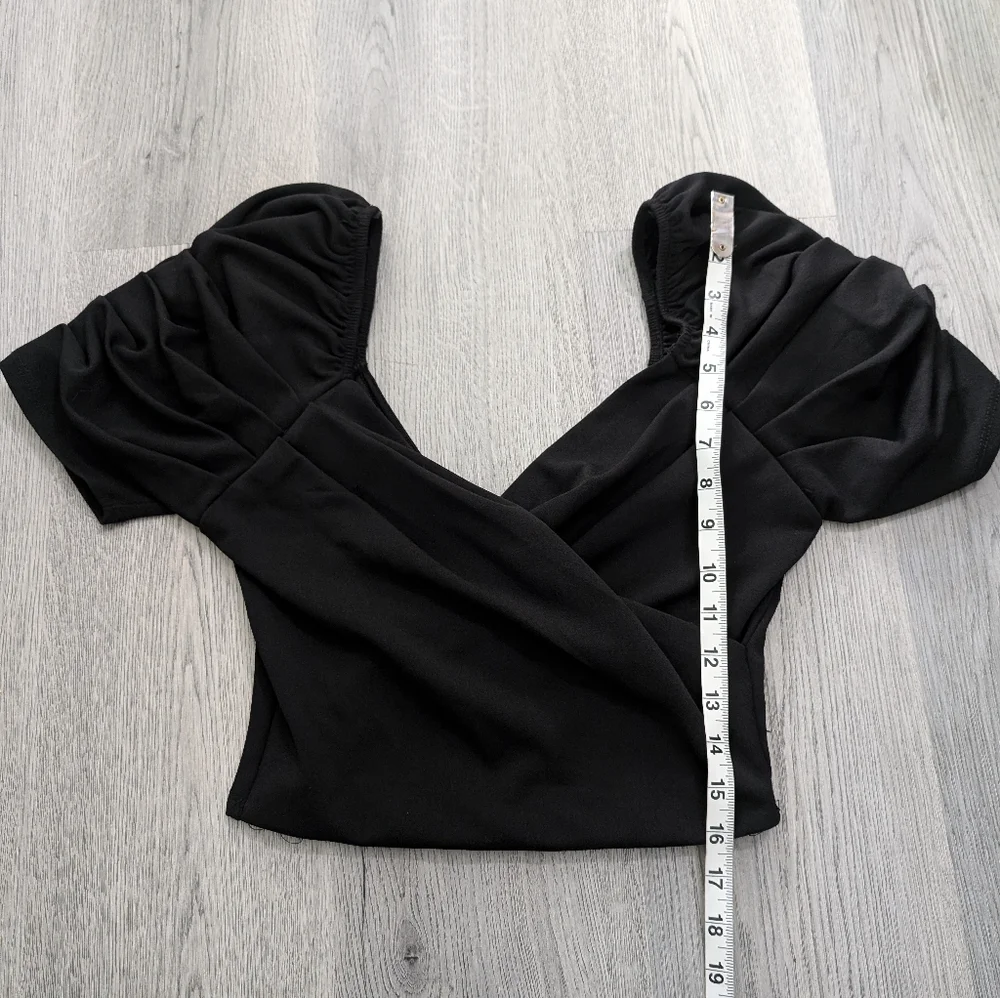 Revamped Black Sweetheart Crop Top Puff Sleeve Goth Pin Up Retro Size M - Picture 8 of 9